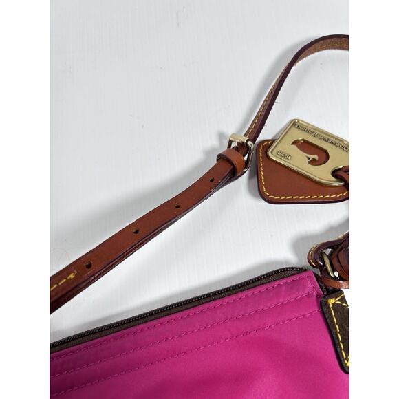 Dooney And Bourke Nylon Crossbody Vintage Shoulder Bag Pink Leather Strap Charm - Picture 7 of 9